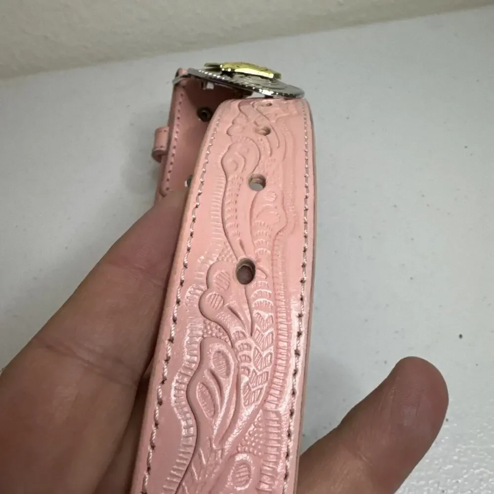 Nocona Belt Girls Mauve/Pink Horse Riding Buckle Western Cowgirl Leather Read